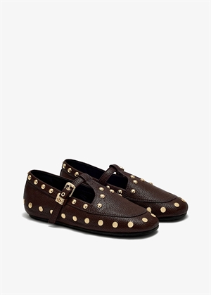 Mary Jenny studs Grained shoe Chicory Coffee D1020022 Ganni 